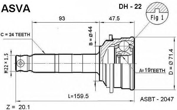 Купить запчасть Asva - DH22 ШРУС внешний прав DAIHATSU/ MOVE L600 AT/ MT/19*44*24 мм