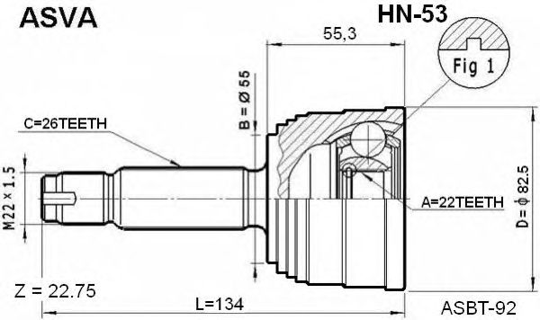 Купить запчасть Asva - HN53 ШРУС внешний прав/лев HONDA/ CITY 2001-/22*55*26 мм