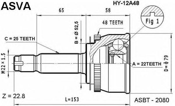 Купить запчасть Asva - HY12A48 ШРУС внешний прав/лев HYUNDAI/ GETZ/22*52,5*25 мм