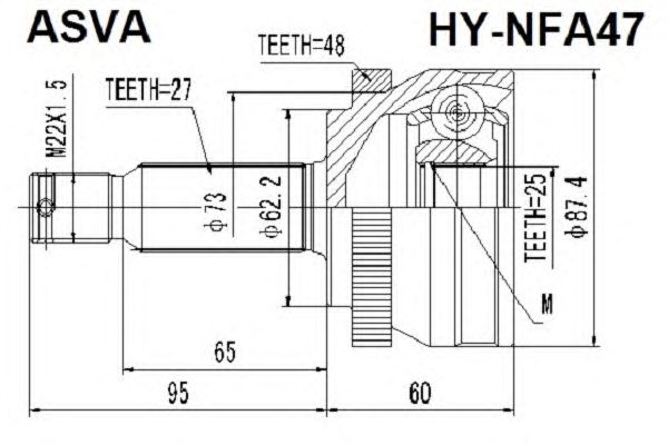 Купить запчасть Asva - HYNFA47 ШРУС внешний HYUNDAI/ SONATA V (NF)/25*62*27 мм