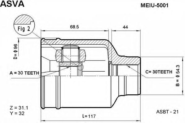 Купить запчасть Asva - MEIU5001 ШРУС внутренний MERCEDES/ A-CLASS/30*54*30 мм