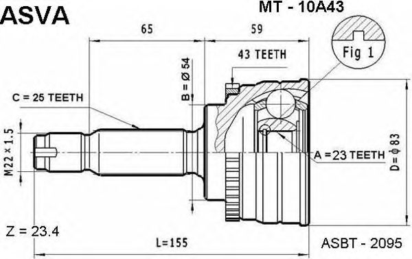 Купить запчасть Asva - MT10A43 ШРУС внешний прав/лев MITSUBISHI/ GALANT E52, LIBERO CB4-CB8 CARISMA 1.8 GDI 97-/23*54*