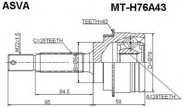 Купить запчасть Asva - MTH76A43 ШРУС внешний MITSUBISHI/ PAJERO PININ/ IO 1.8/ 2.0 4AT/29*54*25 мм
