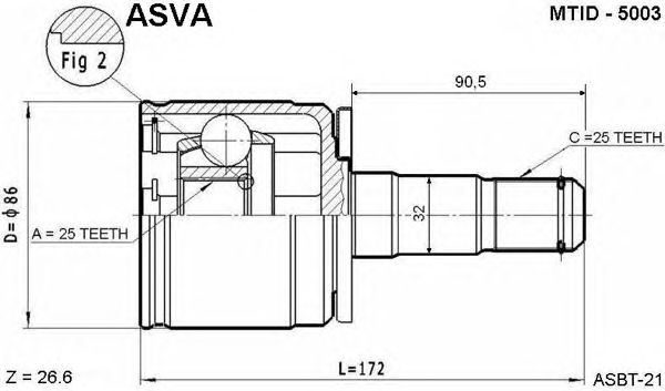 Купить запчасть Asva - MTID5003 ШРУС внутренний лев MITSUBISHI/ PAJERO 84-97/25*32*25 мм