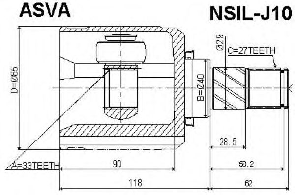 Купить запчасть Asva - NSILJ10 ШРУС внутренний лев NISSAN/QASHQAI (J10E)/33*40*27 мм