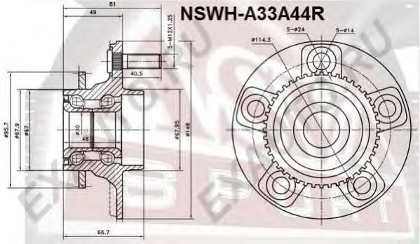 Купить запчасть Asva - NSWHA33A44R Ступица колеса с ABS зад прав/лев NISSAN/ CEFIRO A33 1998-2003