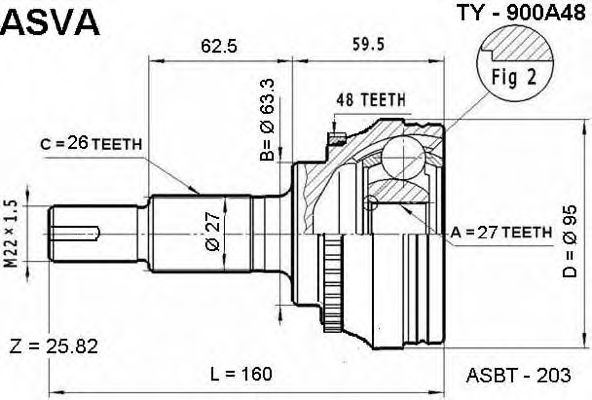 Купить запчасть Asva - TY900A48 ШРУС внешний прав/лев TOYOTA/ RAV4 00-/27*63,3*26 мм