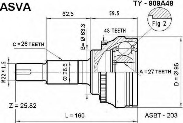 Купить запчасть Asva - TY909A48 ШРУС внешний прав/лев TOYOTA/ CAMRY MCV30 2.4L/27*63,3*26 мм