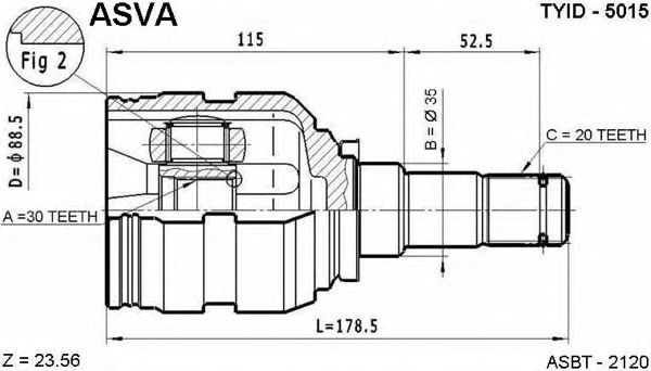 Купить запчасть Asva - TYID5015 ШРУС внутренний лев TOYOTA/ CAMRY 88-91 SV21/ SV25 1989-1991 USA/30*35*20 мм