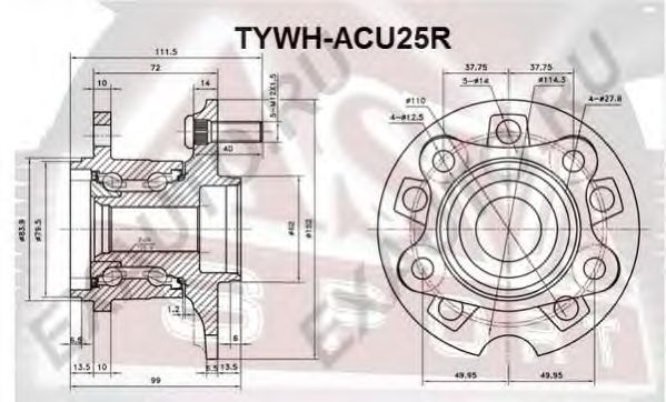 Купить запчасть Asva - TYWHACU25R Ступица колеса зад прав/лев TOYOTA/ LEXUS/ RX300 MCU35 2003-2006