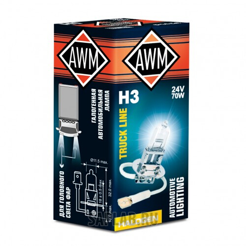 Купить запчасть AWM - 410300017 Лампа галогенная AWM H3 24V 70 W (PK22S)