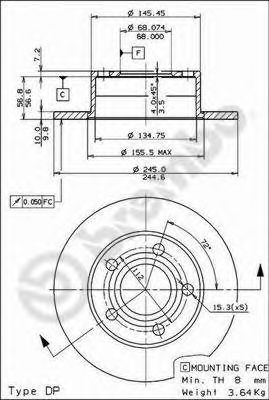Купить запчасть Brembo - 08574311 Диск тормозной UV Coated зад AUDI 100 (4A2, C4) 2.3 E 12.1990 - 07.1994 <=> VW PASSAT (3B3) 1.8 T 20V 11.2000 - 05.2005