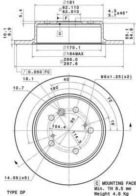 Купить запчасть Brembo - 08A15011 Диск тормозной UV Coated зад LEXUS RX (MCU15) 300 AWD (MCU15_) 01.1998 - 02.2003 <=> LEXUS RX (MCU15) 300 (MCU10_) 01.1998 - 02.2003