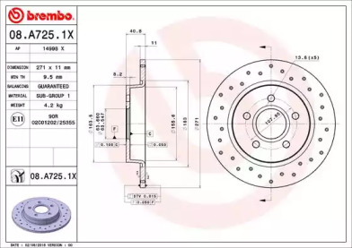 Купить запчасть BREMBO - 08.A725.1X Диск перфорированный Brembo Xtra 08.A725.1X