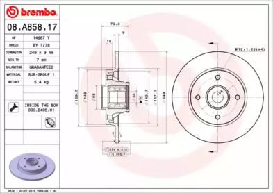 Купить запчасть BREMBO - 08.A858.17 Диск тормозной 08.A858.17