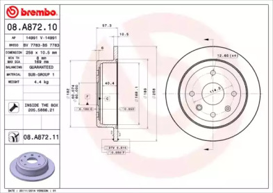 Купить запчасть Brembo - 08A87210 Диск тормозной Standard зад CHEVROLET LACETTI (J200) 1.4 16V 03.2005 - <=> CHEVROLET LACETTI Estate (J200) 1.6 03.2005 -