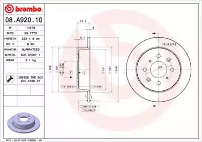 Купить запчасть BREMBO - 08.A920.10 Диск тормозной 08.A920.10