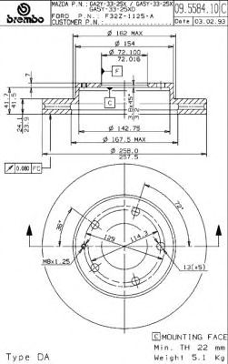 Купить запчасть Brembo - 09558414 Диск тормозной Standard перед MAZDA 626 IV Hatchback (GE) 2.0 i 08.1991 - 04.1997 <=> MAZDA 626 IV (GE) 2.0 i 01.1992 - 04.1997