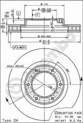 Купить запчасть Brembo - 09591410 Диск тормозной Standard перед TOYOTA LAND CRUISER 80 (_J8_) 4.2 D (HZJ80_) 01.1990 - 12.1997 <=> TOYOTA LAND CRUISER 80 (_J8_) 4.2 TD (HDJ80) 10.1992 - 12.1997