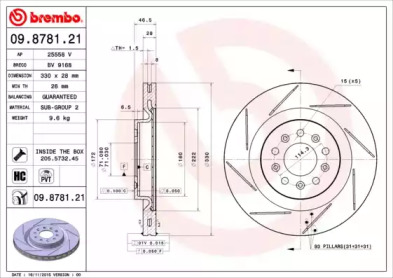 Купить запчасть BREMBO - 09.8781.21 Диск тормозной 09.8781.21