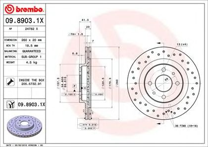 Купить запчасть Brembo - 0989031X Диск тормозной Xtra перед LADA 110 (2110) 1.5 01.1995 - 12.2005 <=> LADA PRIORA Saloon (2170) 1.6 12.2008 - 
