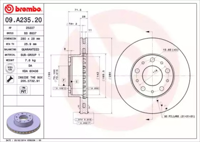 Купить запчасть BREMBO - 09.A235.20 Диск тормозной 09.A235.20