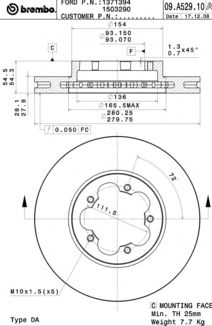 Купить запчасть BREMBO - 09.A529.10 Диск тормозной 09.A529.10