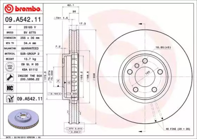 Купить запчасть Brembo - 09A54211 Диск тормозной UV Coated перед BMW X5 (E53) 4.4 i 12.2003 - 09.2006 <=> BMW X5 (E53) 4.8 is 04.2004 - 09.2006