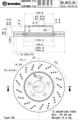 Купить запчасть Brembo - 09A61351 Диск тормозной UV Coated перед MERCEDES-BENZ C-CLASS (W204) C 180 CGI (204.049) 01.2007 - 01.2014 <=> MERCEDES-BENZ C-CLASS (W204) C 180 CGI (204.031) 01.2008 - 01.2014