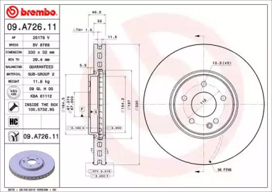 Купить запчасть Brembo - 09A72611 Диск тормозной UV Coated перед MERCEDES-BENZ E-CLASS (W210) E 430 (210.070) 06.1997 - 03.2002 <=> MERCEDES-BENZ E-CLASS (W210) E 420 (210.072) 01.1996 - 06.1997