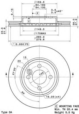 Купить запчасть Brembo - 09A76111 Диск тормозной UV Coated перед MINI MINI (R56) Cooper 09.2009 - 11.2013 <=> MINI MINI (R56) Cooper 10.2006 - 02.2012