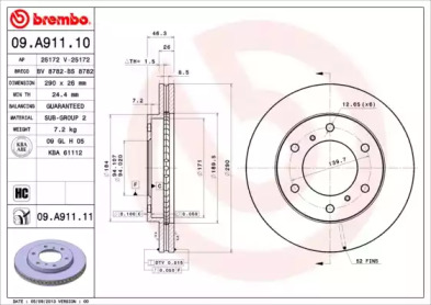 Купить запчасть BREMBO - 09.A911.10 Диск тормозной 09.A911.10