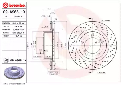 Купить запчасть BREMBO - 09.A966.1X Диск перфорированный передний Brembo Xtra 09.A966.1X