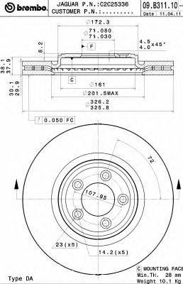 Купить запчасть BREMBO - 09.B311.11 Диск тормозной 09.B311.11