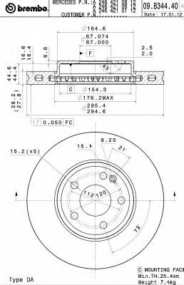 Купить запчасть BREMBO - 09.B344.41 Диск тормозной 09.B344.41