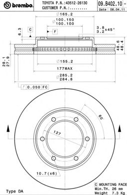 Купить запчасть BREMBO - 09.B402.10 Диск тормозной 09.B402.10