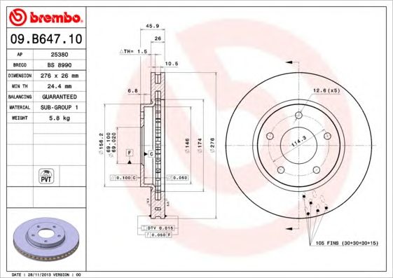 Купить запчасть BREMBO - 09B64710 Диск тормозной Standard перед MITSUBISHI LANCER VIII (CY_A, CZ_A) 1.5 06.2008 -  <=> MITSUBISHI LANCER VIII (CY_A, CZ_A) 1.8 02.2008 - 