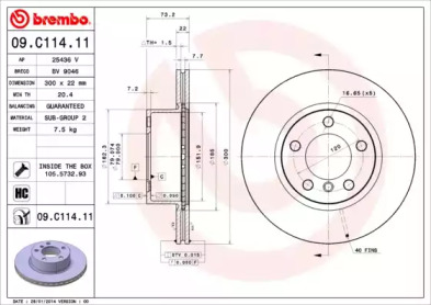 Купить запчасть BREMBO - 09.C114.11 Диск тормозной 09.C114.11