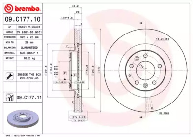 Купить запчасть Brembo - 09C17711 Диск тормозной UV Coated перед MAZDA CX-9 (TB) 3.7 AWD 01.2007 -  <=> FORD USA EDGE (U387) 3.5 AWD 01.2010 - 