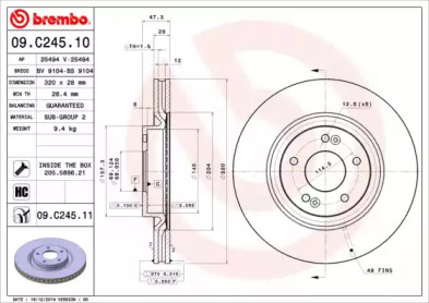 Купить запчасть BREMBO - 09.C245.11 Диск тормозной 09.C245.11