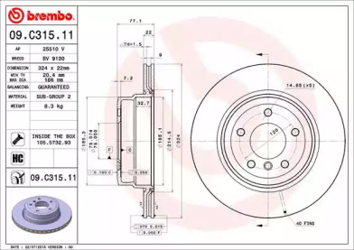 Купить запчасть BREMBO - 09.C315.11 Диск тормозной 09.C315.11