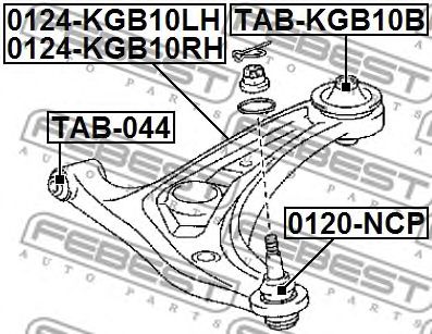 Купить запчасть FEBEST - 0124-KGB10RH Рычаг правый TOYOTA AYGO 05-14, CITROEN C1 06-14, PEUGEOT 107 0124-KGB10RH