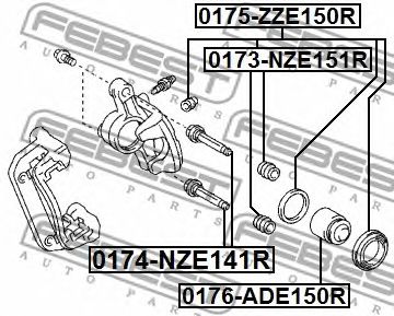 Купить запчасть FEBEST - 0174-NZE141R Втулка направляющая тормозного суппорта TOYOTA AURIS/HYBRID (UKP) ADE15,NDE150,NRE150,ZRE15,ZZE150,ZWE150 2007.02-2013.05 0174-NZE141R
