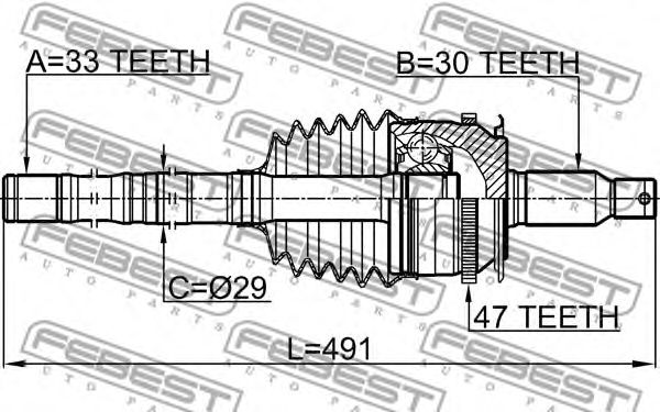 Купить запчасть FEBEST - 0414-KB4A47R ШРУС с валом 33x490x30 0414-KB4A47R