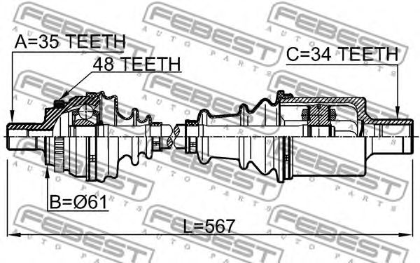 Купить запчасть FEBEST - 1614-210LH Привод в сборе 1614-210LH