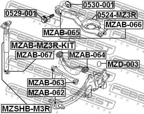 Купить запчасть Febest - MZABMZ3RKIT Сайлентблок тяги (комплект) зад прав/лев MAZDA 3 BK 2003-2008
