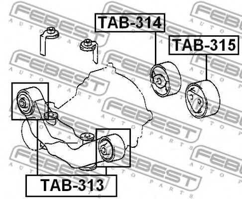 Купить запчасть Febest - TAB314 Подушка дифференциала зад прав TOYOTA KLUGER L/V ACU2#/MCU2# 2000.11-2007.05 [JP]