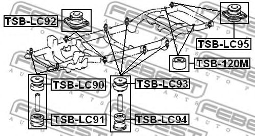 Купить запчасть Febest - TSBLC92 Подушка рамы TOYOTA LAND CRUISER 90 KZJ9#/LJ9#/RZJ9#/VZJ9# 1996.04-2008.12 [GR]