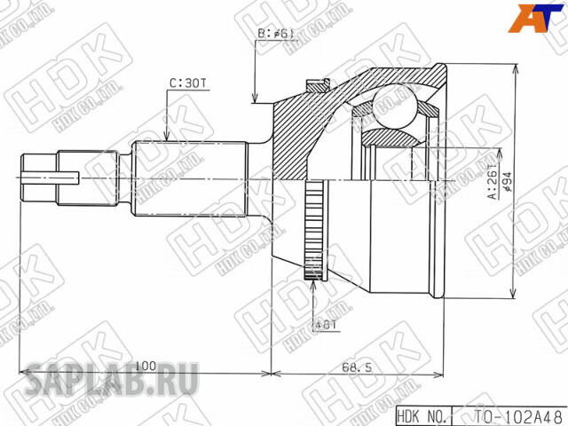 Купить запчасть HDK - TO102A48 ШРУС внешний ABS TO-102A48 TO Harrier SU35W 4WD, SU36W 07-