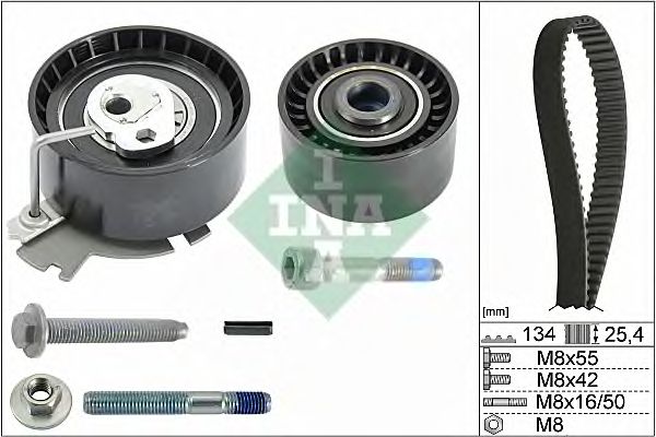 Купить запчасть INA - 530037910 Комплект ремня ГРМ Peugeot 1007/206/307/Partner.Citroen C2/C3/C4 1.6 16V 00>